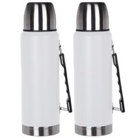 2x stuks RVS thermosfles/isoleerkan 1 liter wit