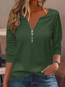 Casual Zipper Plain Loose T-Shirt