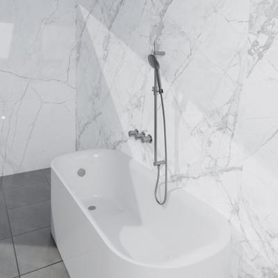 Fortifura Nebbio Badcombinatie-set - thermostaatkraan - glijstang met geïntegreerde wandaansluitbocht - metalen doucheslang - ronde handdouche - badvulcombinatie - geborsteld RVS PVD (RVS) SW1183066 SW1111529 SW706208 SW799447 SW1108811 SW