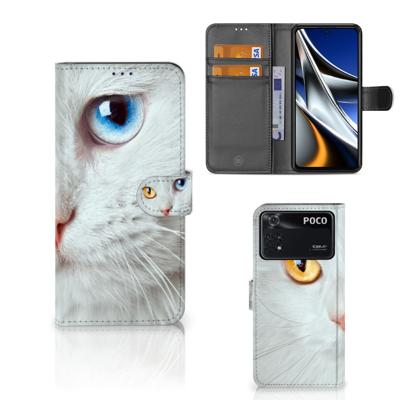 Xiaomi Poco X4 Pro 5G | Telefoonhoesje | Met pasjeshouder | Witte Kat