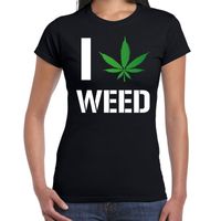 I love weed / drugs fun t-shirt zwart voor dames