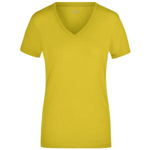 James & Nicholson t-shirt v-hals - dames - geel - stretch - korte mouwen