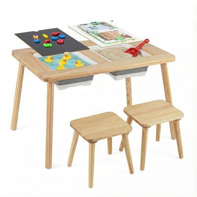 Zintuiglijke en Speeltafel met 2 Krukjes Kindertafel- en Stoelset met Afneembare Dubbelzijdige Tafelbladen en 2 Bakken-Model 2
