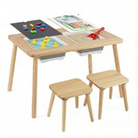 Zintuiglijke en Speeltafel met 2 Krukjes Kindertafel- en Stoelset met Afneembare Dubbelzijdige Tafelbladen en 2 Bakken-Model 2