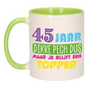 Verjaardag cadeau mok 45 jaar - groen - dikke pech dus - 300 ml - keramiek