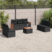 8-delige Loungeset met kussens poly rattan zwart
