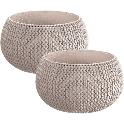 2x Stuks ronde taupe kunststof Splofy bloempotten/plantenpotten 2,3 liter
