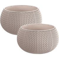 2x Stuks ronde taupe kunststof Splofy bloempotten/plantenpotten 2,3 liter