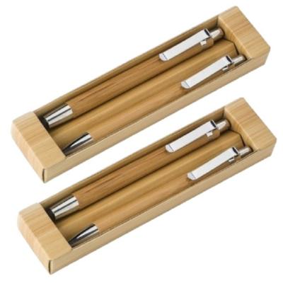 Bamboe pennenset - 8x set - 2-delig - in doosje - balpen en vulpotlood - schrijfwaren