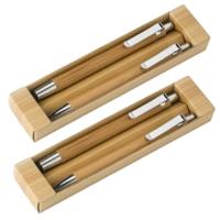 Bamboe pennenset - 8x set - 2-delig - in doosje - balpen en vulpotlood - schrijfwaren Bamboe pennenset - 8x set - 2-delig - in doosje - balpen en vulpotlood - schrijfwaren