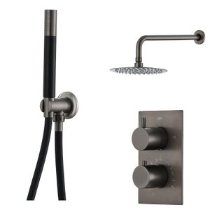 Regendouche set SaniClear Iron Pro | Inbouw | Thermostaatkraan | 2-weg | Rond | Gunmetal