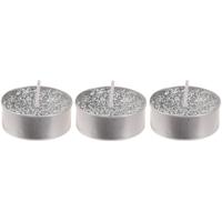 Waxinelichtjes/theelichtjes - zilver - 6 cm - 3x - met glitter - kaarsen - kerst