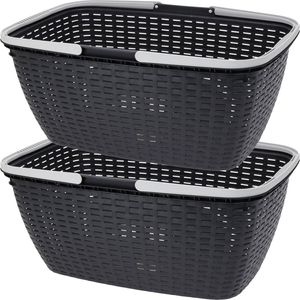 Excellent Houseware Wasmand - 2x - antraciet grijs - 35L - kunststof - 60 x 40 x 25 cm - Wasmanden