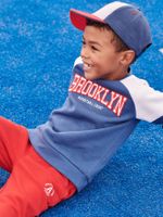 Jongenssweater met colourblock en team Brooklyn opdruk koningsblauw - thumbnail