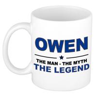 Owen cadeau mok - man myth legend - naam koffiemok / beker - wit en blauw - 300 ml