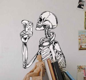 Stickers raam Tattoo ontwerp skeleton gamer