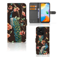 Xiaomi Redmi 10C Telefoonhoesje met Pasjes Pauw met Bloemen - thumbnail