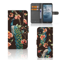 Nokia C2 2nd Edition Telefoonhoesje met Pasjes Pauw met Bloemen - thumbnail