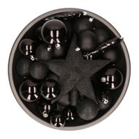 Set van 33x stuks kunststof kerstballen met ster piek zwart mix   -