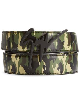 Giuseppe Zanotti ceinture imprimée à boucle signature - Noir