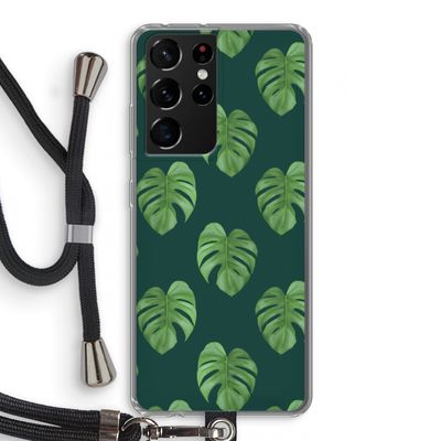 Monstera leaves: Samsung Galaxy S21 Ultra Transparant Hoesje met koord