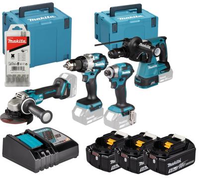 Makita DLX4196JX1 Combiset | DDF489 + DTD173 + DHR243 + DGA504 | Incl. accu&apos;s en lader in M-box - DLX4196JX1
