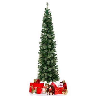 210 CM Voorverlichte Halve Kerstboom Halve Kunstboom met 403 Takuiteinden 150 LED-Lampjes Verlichte PVC & Dennennaalden Kerstboom
