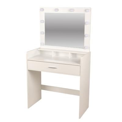 Make-up tafel/Kaptafel Livy - hout - wit - 80 x 40 x 143 cm - met 10 lampjes