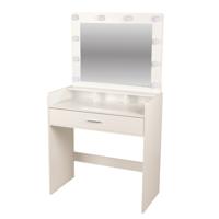 Make-up tafel/Kaptafel Livy - hout - wit - 80 x 40 x 143 cm - met 10 lampjes