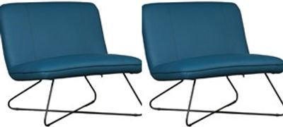 Set van 2 Blauwe leren industriële fauteuils zonder armleuning Smile - Toledo Leer Turquoise (blauw leer)