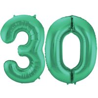 Leeftijd feestartikelen/versiering grote folie ballonnen 30 jaar glimmend groen 86 cm - Ballonnen