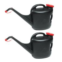 2x stuks kunststof jerrycans/gieters zwart voor brandstof met schenktuit 11 liter L65 x B20 x H32 cm - thumbnail