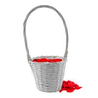 Strooimandje met hengsel - wit - D24 x H19 cm - rotan - gevlochten - bruiloft/huwelijk