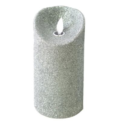 LED kaars/stompkaars - zilver - H15 cm - glitters - kerst kaarsen