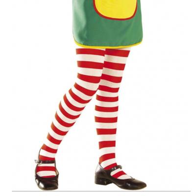 Carnaval verkleed panty - Gestreept - rood/wit - Meisjes - Heksen/Pipi panty - 70 denier