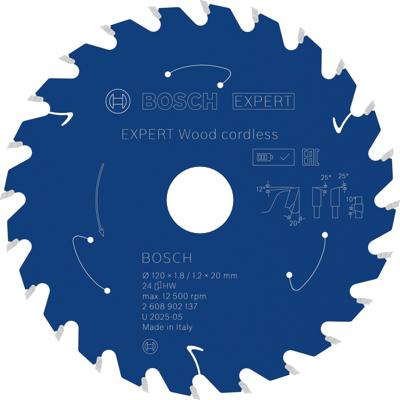Bosch Accessoires EXPERT Wood cordless Cirkelzaagblad | 120 x 1,8/1,2 x 20 mm | T24 - 2608902137