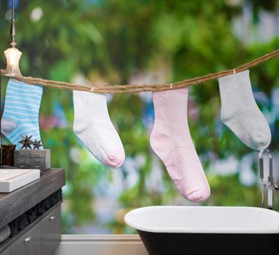 Fotobehang badkamer Waslijn sokken