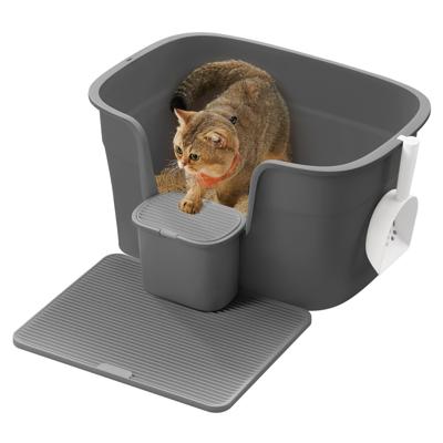 Kattenbak met hoge randen en handige opbergruimte, Leigrijs