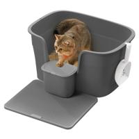 Kattenbak met hoge randen en handige opbergruimte, Leigrijs