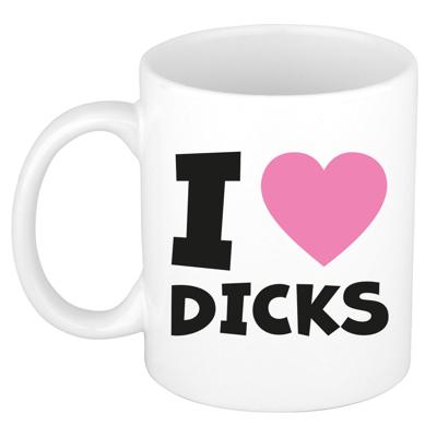 Cadeau koffie/thee mok - roze - I love dicks - pride / gay - 300 ml - keramiek Cadeau koffie/thee mok - roze - I love dicks - pride / gay - 300 ml - keramiek