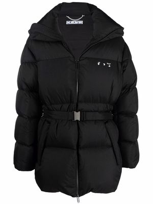 Off-White doudoune Hands Off à taille ceinturée - Noir