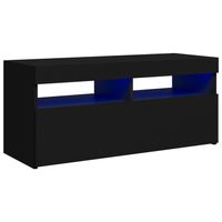 The Living Store TV-meubel - LED-verlichting - Hout - 90x35x40 - Zwart