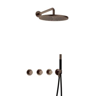 Hotbath Cobber - CB7067 - Inbouw Regendoucheset - Verouderd Messing - 2 Stopkranen - Thermostatisch - Wandarm 40 cm - Hoofddouche 300 mm - Staafhanddouche - met M106 - Waterbesparend