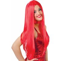 Carnaval verkleed pruik lang haar - rood - voor dames - one size - thumbnail