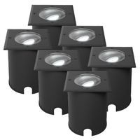 Set van 6 Cody LED Grondspots Zwart - GU10 4,5 Watt 345 lumen dimbaar - 6500K daglicht wit - Kantelbaar - Overrijdbaar - Vierkant - IP67 waterdicht Gr