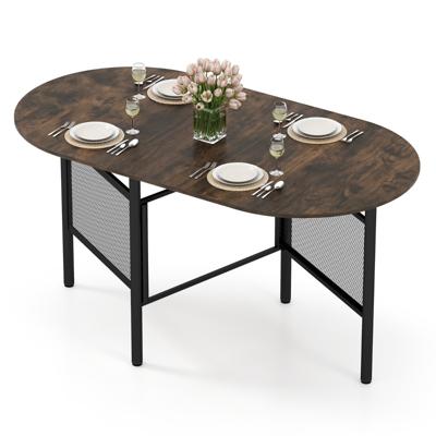Opklapbare Eettafel voor 6-8 Personen Ruimtebesparende Keukentafel met Klapfunctie Metalen Poten en Ruim Tafelblad Ovale Eettafel voor de Woonkamer 150 x 80 x 76 cm-Bruin