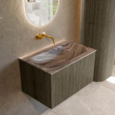 Badmeubel Mondiaz Kurve-Dlux | 70 cm | Meubelkleur Shadow | Wastafelkleur Sombra | Solid surface | Wasbak midden spoelbak | Zonder kraangat(en)