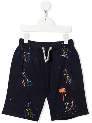Palm Angels Kids short en coton à effet taches de peinture - Bleu