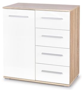 Commode Lima 82 cm hoog in sonoma eiken met hoogglans wit