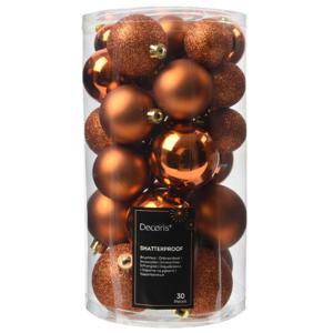 Decoris kerstballen - 30x stuks - 4, 5 en 6 cm - koper/cognac bruin - kunststof